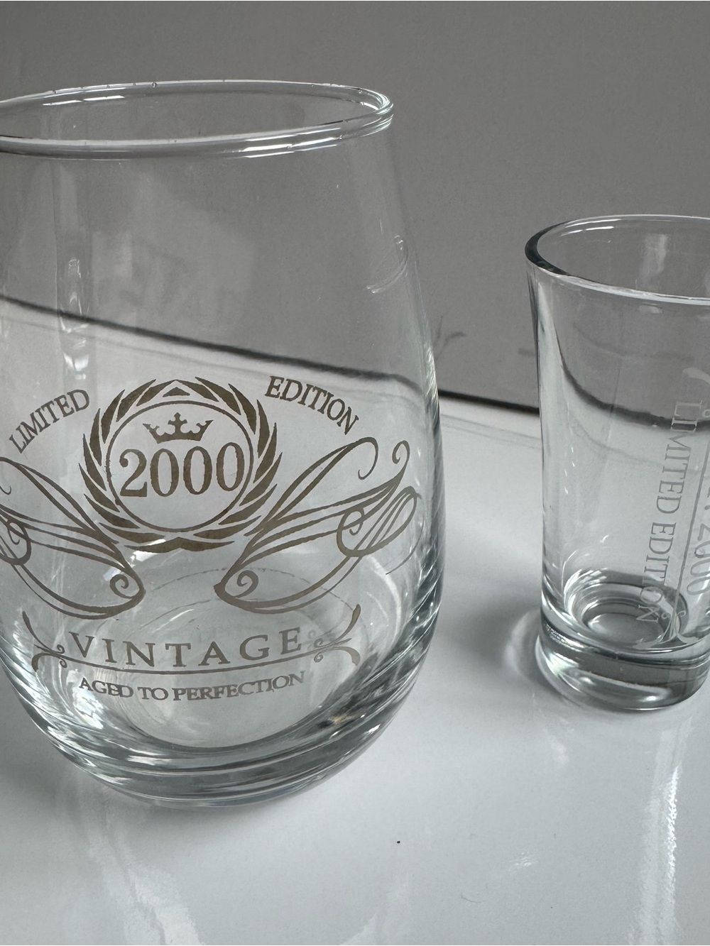 Vintage 2000 Limited Edition Clear Glass Wine and Shot Glass